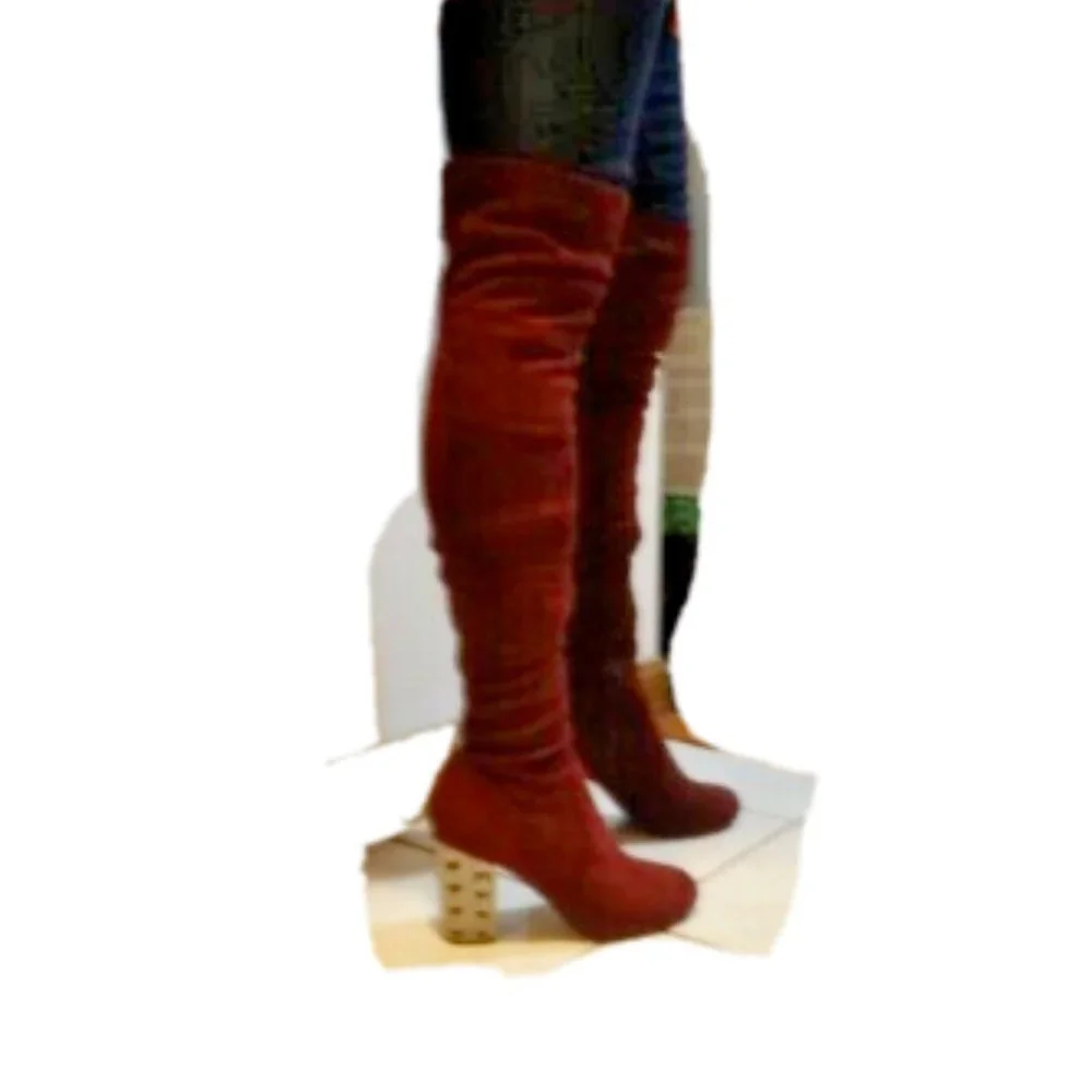 Women's OVER-THE-KNEE Carlos Santana Wine Suede Boots Size 8 Pre-Owned - Picture 6 of 6